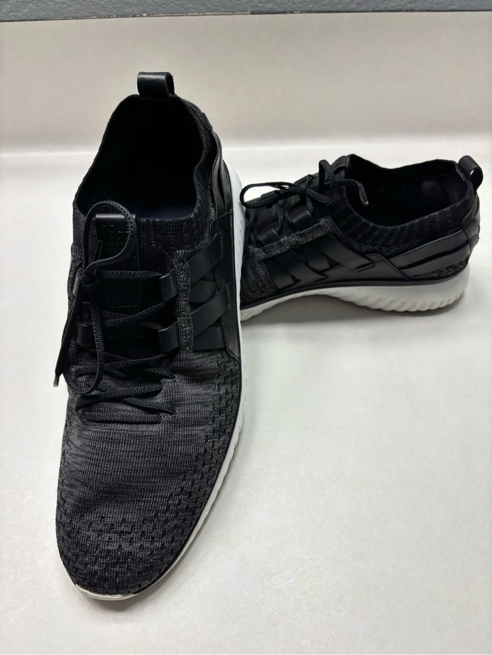 Cole Haan Men's Black Knit Lace-Up Sneakers with White Sole Grandpro OS